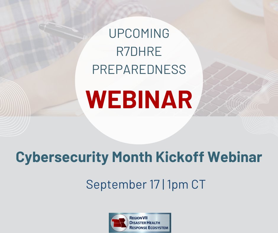 👉Upcoming R7DHRE Preparedness Webinar 👈

🖥️Cybersecurity Month Kickoff Webinar
📆Sept 17 | 1pm CT 
📍ZOOM

Learn More | Register: bit.ly/3TVYUXE

#RDHRSReady