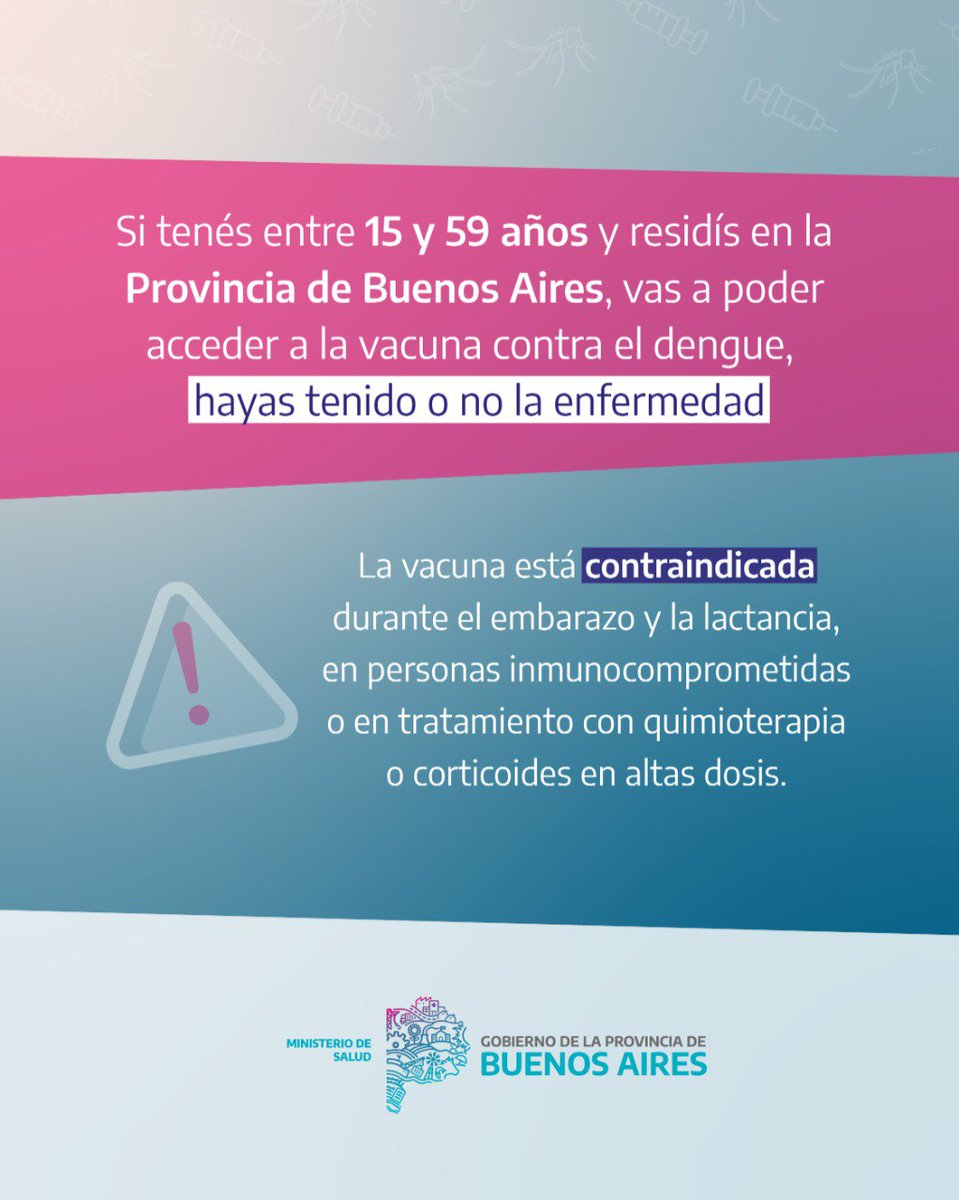 BAProvincia's tweet photo. ¡La Campaña de Vacunación contra el Dengue llega a toda la Provincia! 💉🦟 

➡️ Desde este lunes 15 de septiembre las personas de entre 15 y 59 años que vivan en distritos bonaerenses podrán registrarse para acceder a la vacuna, hayan tenido o no la enfermedad. https://t.co/3yqNY7CTfe