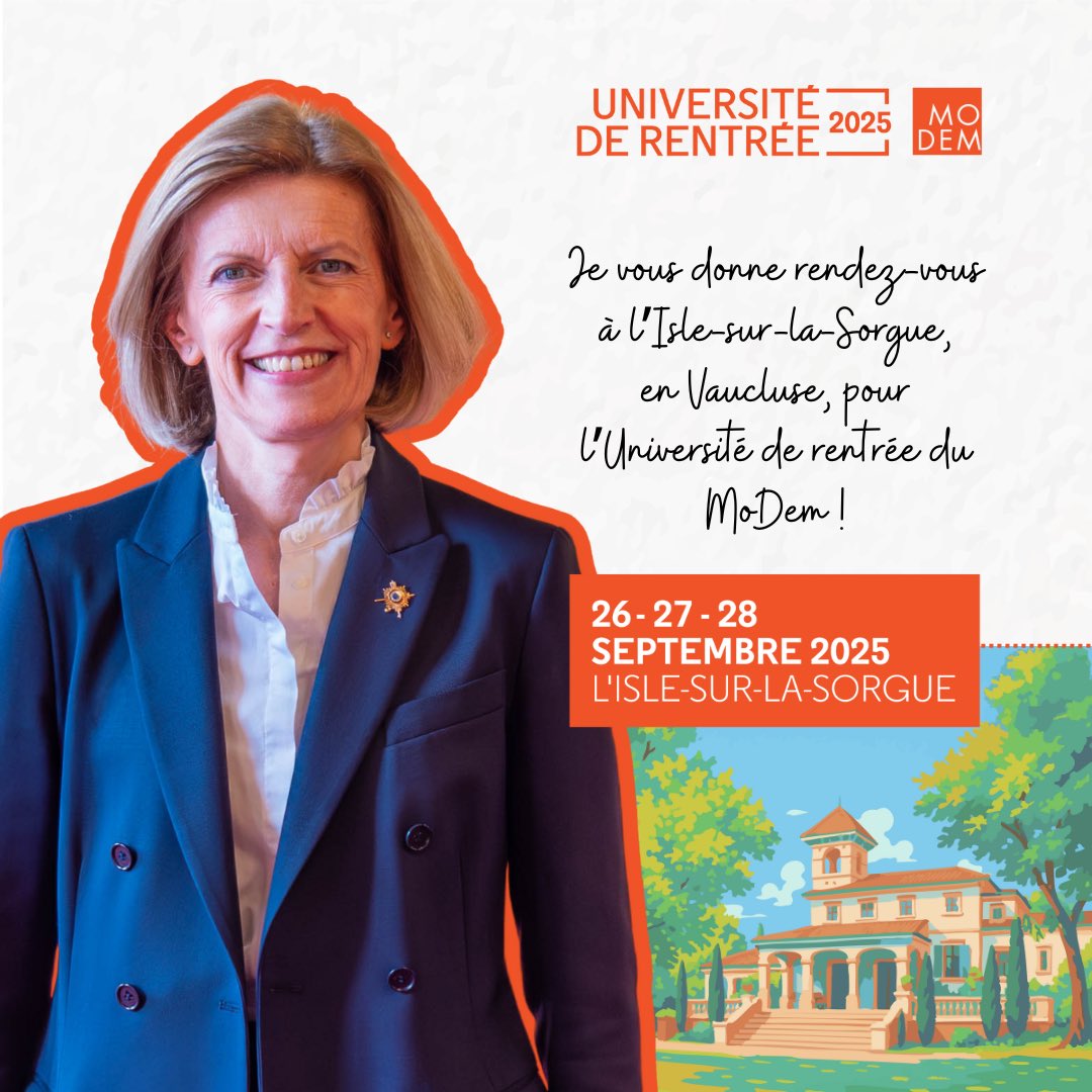 iflorennes92's tweet image. Rdv à l’Isle-sur-la-Sorgue le 27, 28 et 29 septembre prochain ! Inscriptions sur   👉 ur.mouvementdemocrate.fr