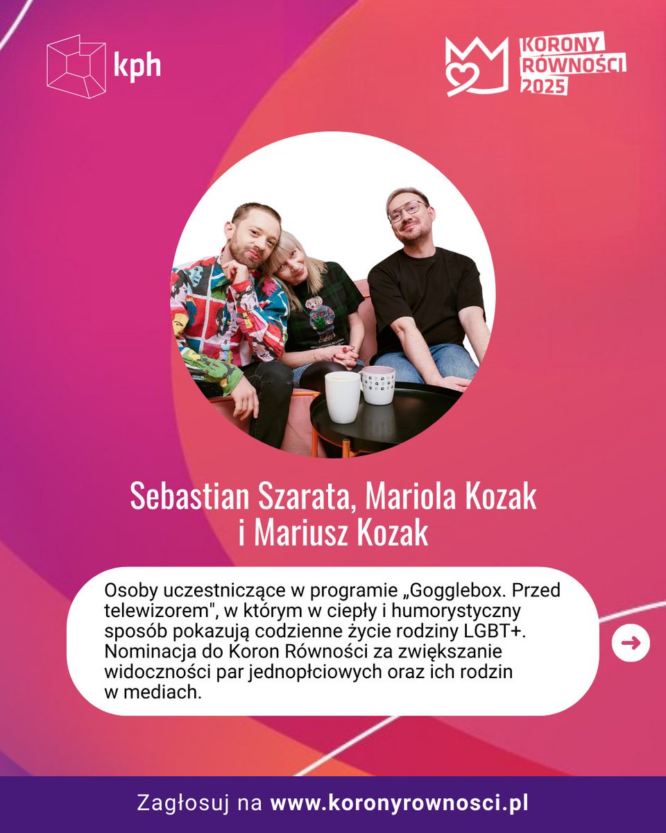 👑Głosowanie w plebiscycie Korony Równości 2025 jest wciąż otwarte!

Dziś prezentujemy osoby i inicjatywy nominowane w kategorii #Internet.

🗳️ Szczegółowe uzasadnienie nominacji i formularz głosowania znajdziesz na stronie: koronyrownosci.pl
