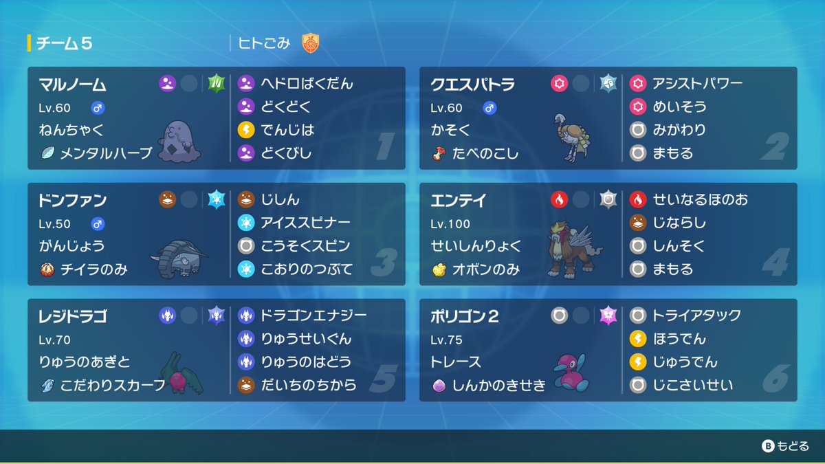 テラスで対策する人の多そうな毒菱クエスドラゴを一緒に投げて囲んで殴る、がコンセプトです！浮いてる鋼テラスは大体クエスで倒せます
ねんちゃくでトリック無効化して拾った勝ちが二つもありました、マルノームありがとう
対戦してくださった方ありがとうございました！
#シンプルシンパシー