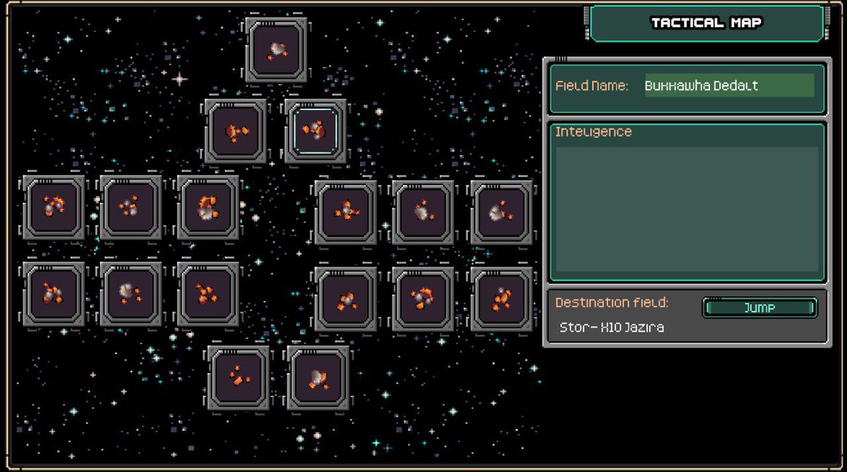 The map is being redefined. We are redesigning the exploration in Rocksteroids. To complete the story, you'll have to navigate through a more linear system of asteroid fields, full of dangers and rewards. You'll need to visit them one after another.