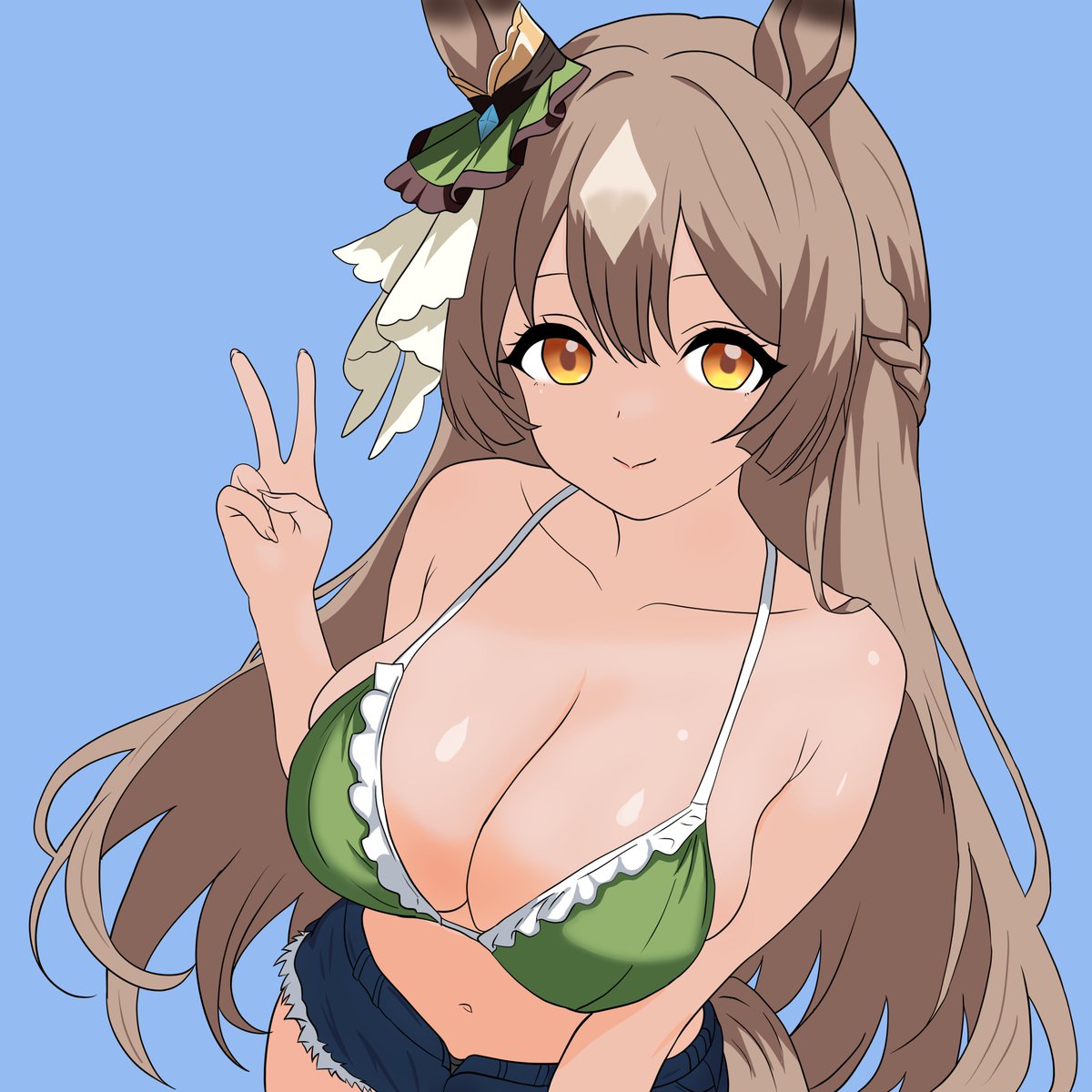 Rairic808's tweet photo. Satono Diamond enjoying the summer in a cute bikini! 
I drew her with a bright smile and a relaxed vibe. Hope you like it!

#umamusumeprettyderby 
#サトノダイヤモンド 
#satonodiamond https://t.co/Y7oCkWSAwK