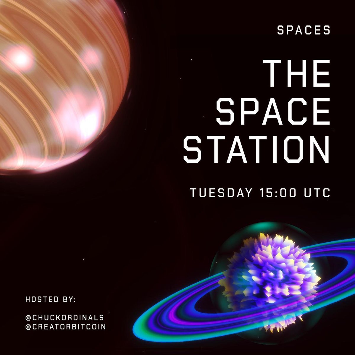 Chuck (@chuckordinals) on Twitter photo Join <a href="/CreatorBitcoin/">Creator</a> and me tomorrow on another episode of The Space Station where we talk about the <a href="/PlanetsBitcoin/">Planets</a> project and Ordinals in general. 15:00 utc 
x.com/i/spaces/1nAJE… Join <a href="/CreatorBitcoin/">Creator</a> and me tomorrow on another episode of The Space Station where we talk about the <a href="/PlanetsBitcoin/">Planets</a> project and Ordinals in general. 15:00 utc 
x.com/i/spaces/1nAJE…