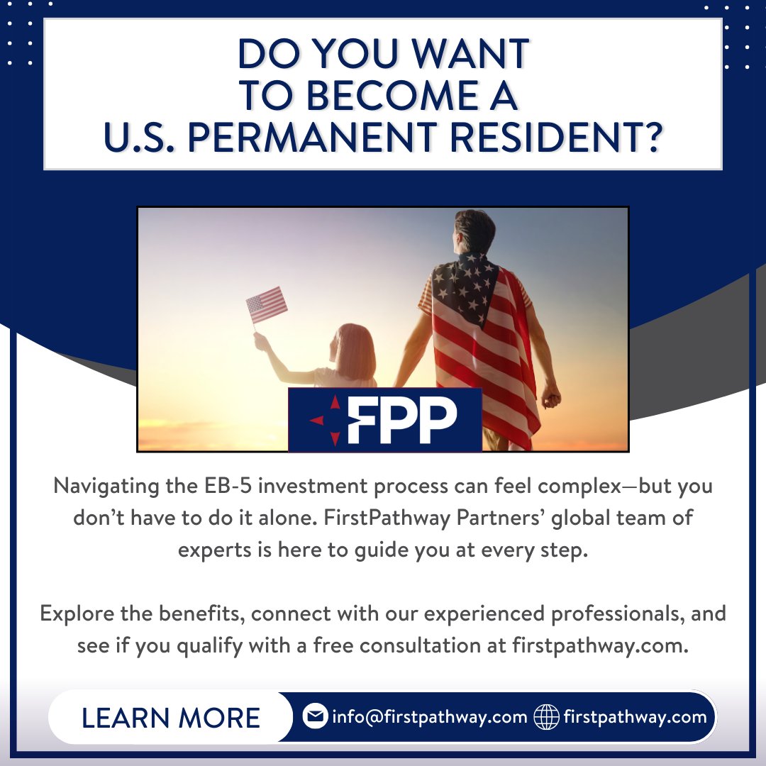 Navigating the EB-5 investment process can feel complex—but you don’t have to do it alone. FirstPathway Partners’ global team of experts is here to guide you at every step.

Explore the benefits and connect with our experienced professionals at firstpathway.com.

#EB5