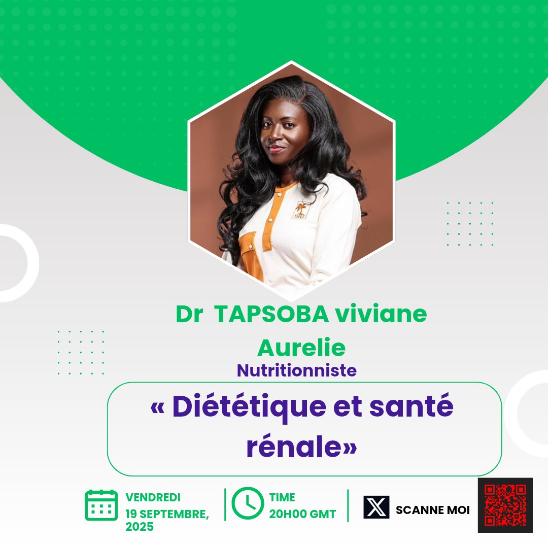 À ce space nous aurons une nouvelle, sa communication porte sur « Diététique et santé rénale». Elle nous parlera du régime alimentaire en cas de maladie rénale mais surtout d'habitude alimentaire pour... 

Elle est nutritionniste, Dr TAPSOBA Viviane Aurélie, <a href="/AuriieAuriie/">T. V. Aurélie</a>.