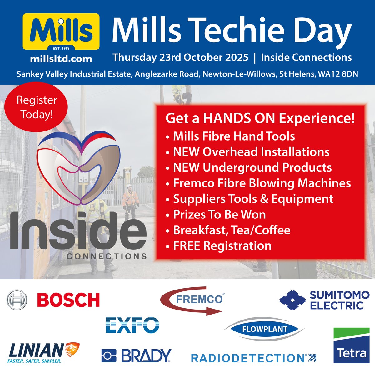millsltd's tweet image. Mills Techie Day - Inside Connections Training Academy in St Helens - Thursday 23rd October.
Join us for a day filled of innovation, insights, connecting with industry experts and seeing live demos. Plus, you could win some fantastic prizes in our raffle!
eventbrite.com/e/techie-day-n…