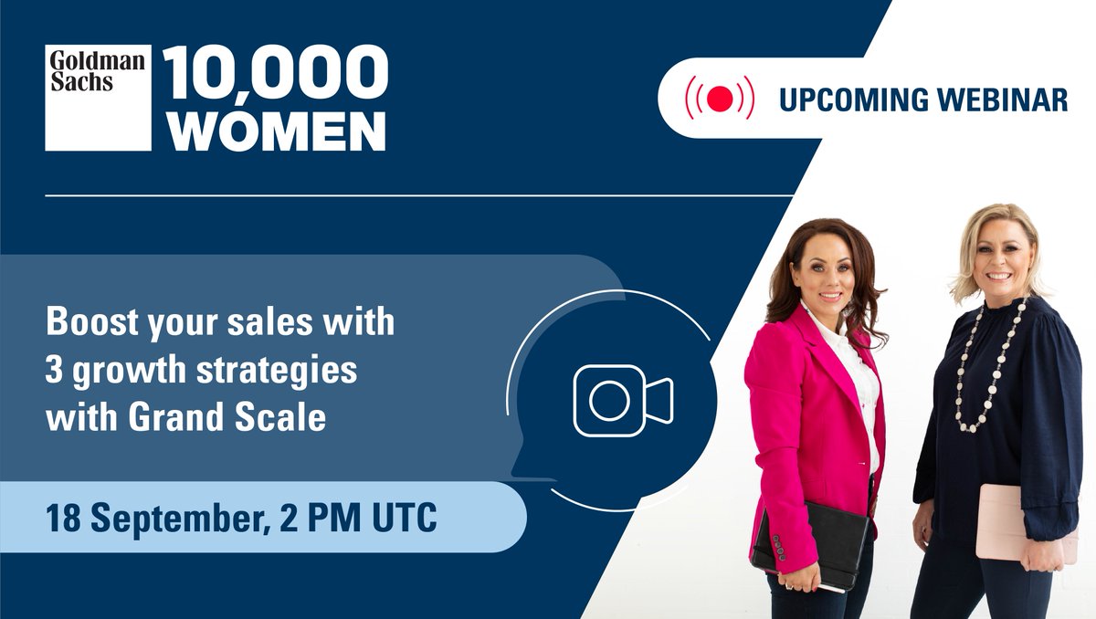 Excited to join the <a href="/GoldmanSachs/">Goldman Sachs</a> #10KWomen initiative this Thursday with our Boost Your Sales with 3 Growth Strategies webinar 🙌 

🚩 To learn more about the programme &amp; how it supports #WomenEntrepreneurs worldwide to scale &amp; thrive, visit: linkedin.com/feed/update/ur…