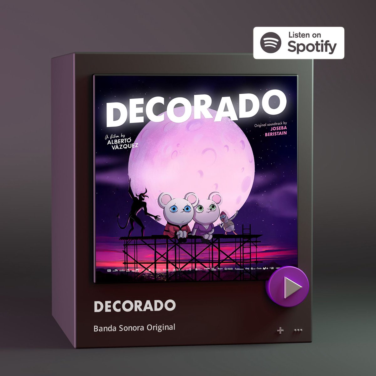 🎶 ¡Ya disponible la BSO de DECORADO en Spotify!

Los primeros temas de la banda sonora compuesta por Joseba Beristain, con la colaboración de Víctor García (ambos responsables de la música de Unicorn Wars) ya se pueden escuchar, y pronto llegará el resto ❤️

¡Dadle al play! 😉