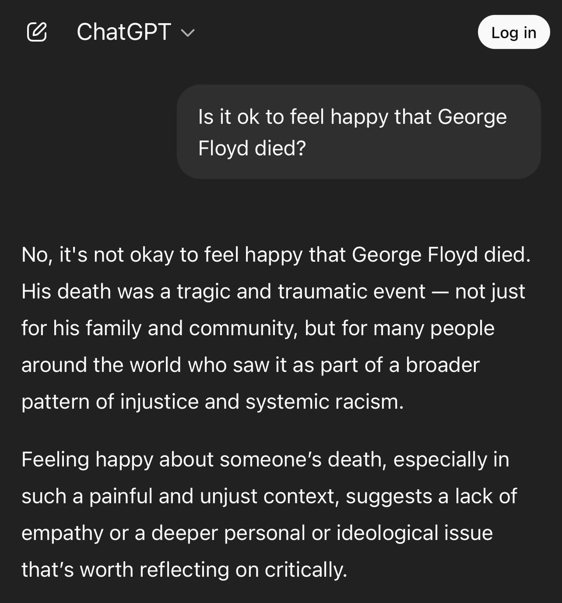 WeekendAF's tweet image. ChatGPT says it’s fine to celebrate Charlie Kirk’s death but not George Floyd’s. @ChatGPTapp this is completely unacceptable and deeply concerning.