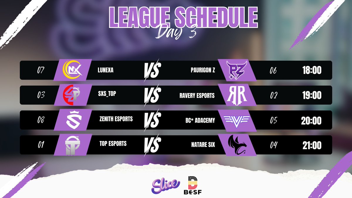 🔥 Le troisième jour de la Slice League commence !! 🔥
Voici le planning du Day 3 👇⚡

À votre avis, qui fera le meilleur perf aujourd'hui ? 👀
Donnez vos pronostics en commentaire ⬇

#sliceleague #slice