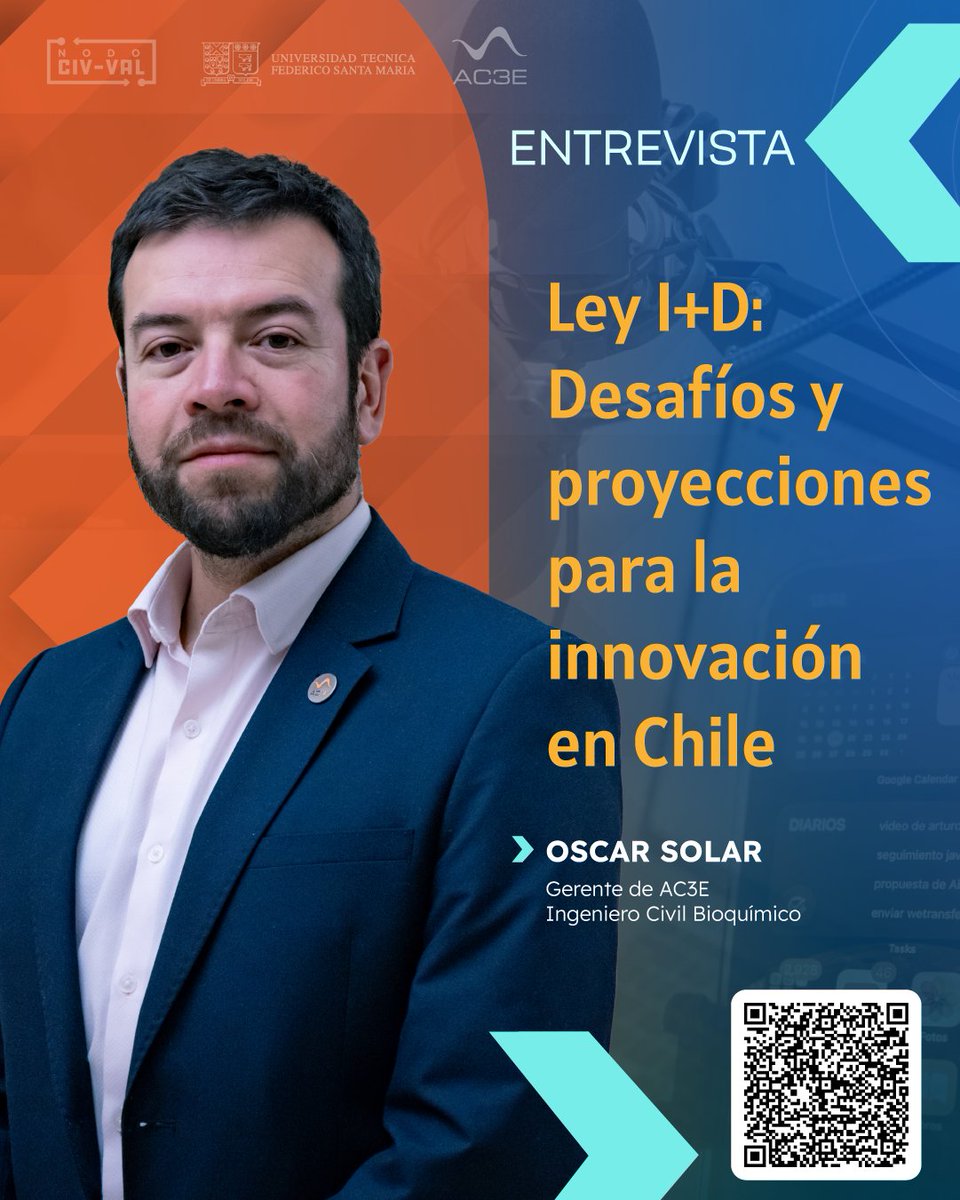 nodociv_val's tweet image. ¡Protagonistas Nodo CIV VAL ✨!
🔌 Conoce a Oscar Solar, gerente del Centro Avanzado de Ingeniería Eléctrica y Electrónica @ac3e_cl, quien nos hablará en esta entrevista sobre los alcances de la Ley I+D en Chile y los principales desafíos que se vienen nodociv-val.cl/2025/08/25/ent…