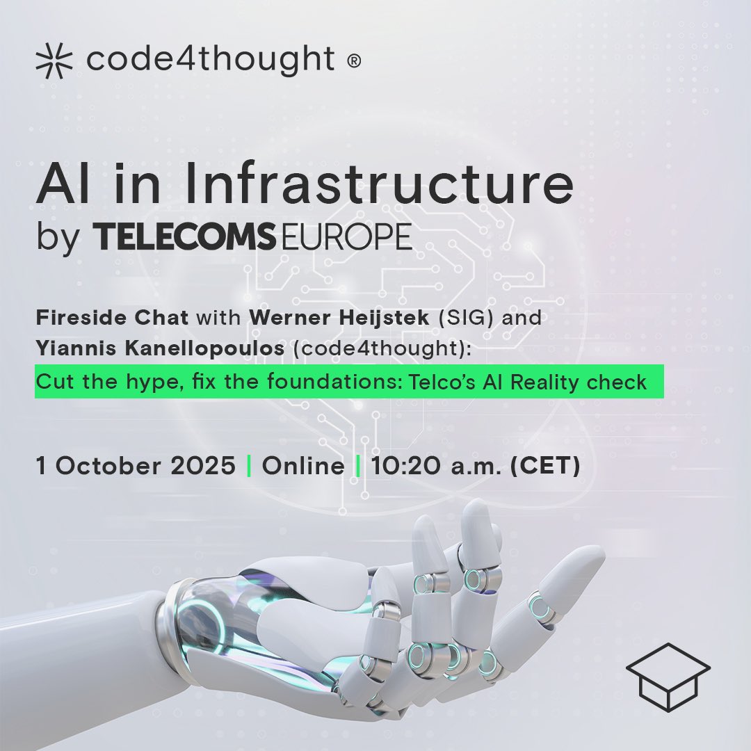 Code4thoughtE's tweet image. Hype won’t build sustainable AI. Strong foundations will. Join us at Ai in Infrastructure conf. for a fireside chat with Werner Heijstek &amp;amp; Yiannis Kanellopoulos
👉bit.ly/4mgo3Yw