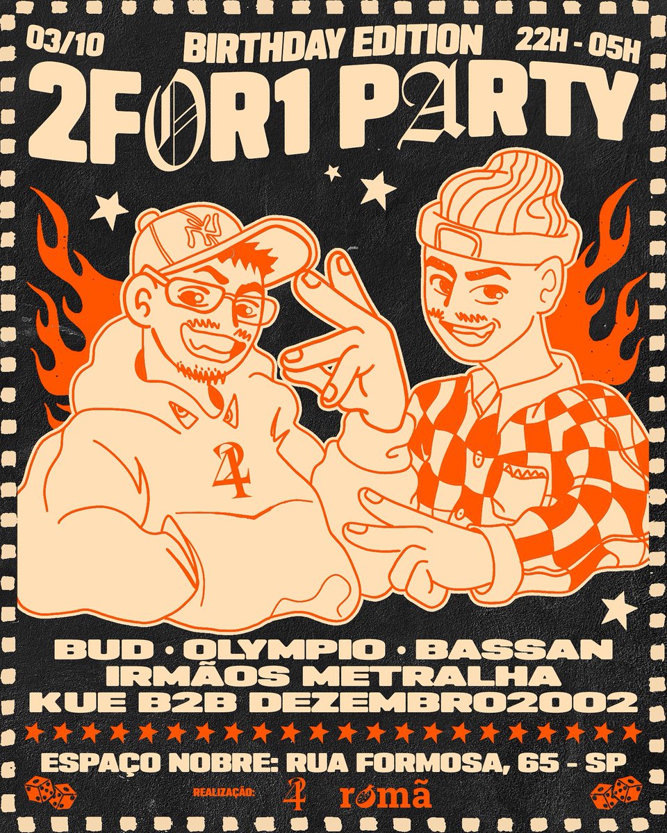 2for1 Party Birthday Edition

Line de peso, ativação das braba e zuera a noite toda! Vambora pra mais uma, ingressos no LOTE PROMOCIONAL por só R$15 aproveita pra paga barato

sympla.com.br/evento/2for1-p…