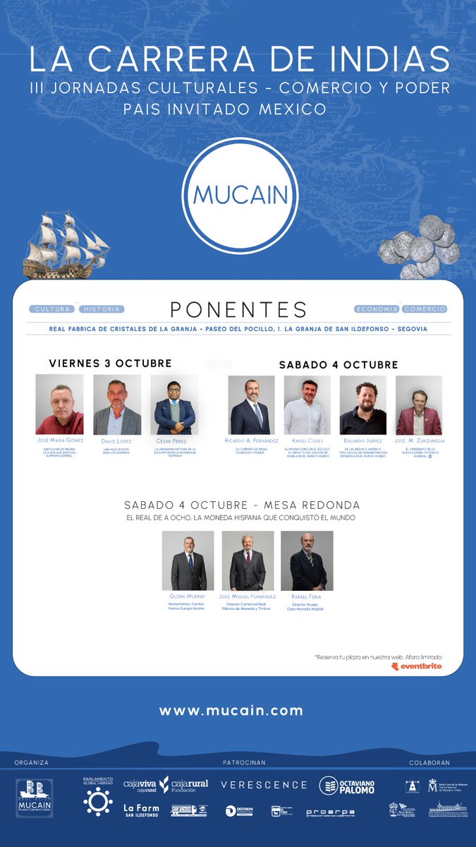 🔔El#ParlamentoGlobalHispano participa y patrocina las III Jornadas "La Carrera de Indias", organizadas por MUCAIN. México, país invitado. Un foro clave para el debate sobre historia, comercio y futuro de la hispanidad.
📍 Real Fábrica de Cristales de la Granja (Segovia)
🗓️ 3-4