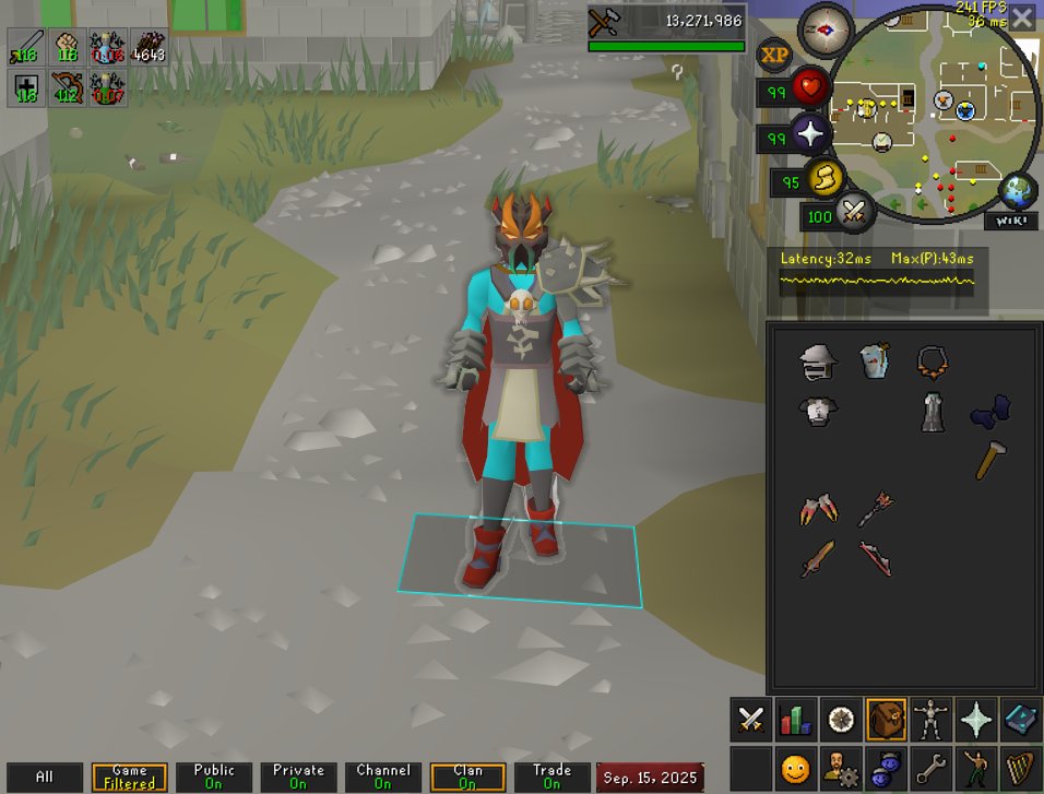 Oceanrss's tweet image. all tormented demons weapons complete. 840k slayer xp till 99