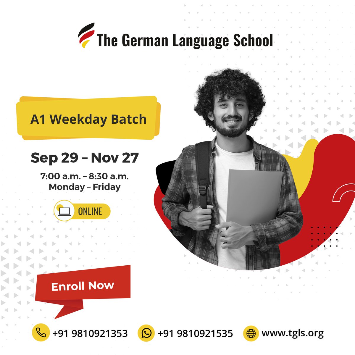 TGLSDelhi's tweet image. 🇩🇪 Start your German journey!
New A1 weekday batch starts Sep 29.
Live small-group classes | Proven expertise
📞 +91 9810921535 | 🌐 tgls.org
Reserve your spot now!
#LearnGerman #GermanClasses #A1German #DeutschLernen #OnlineGerman