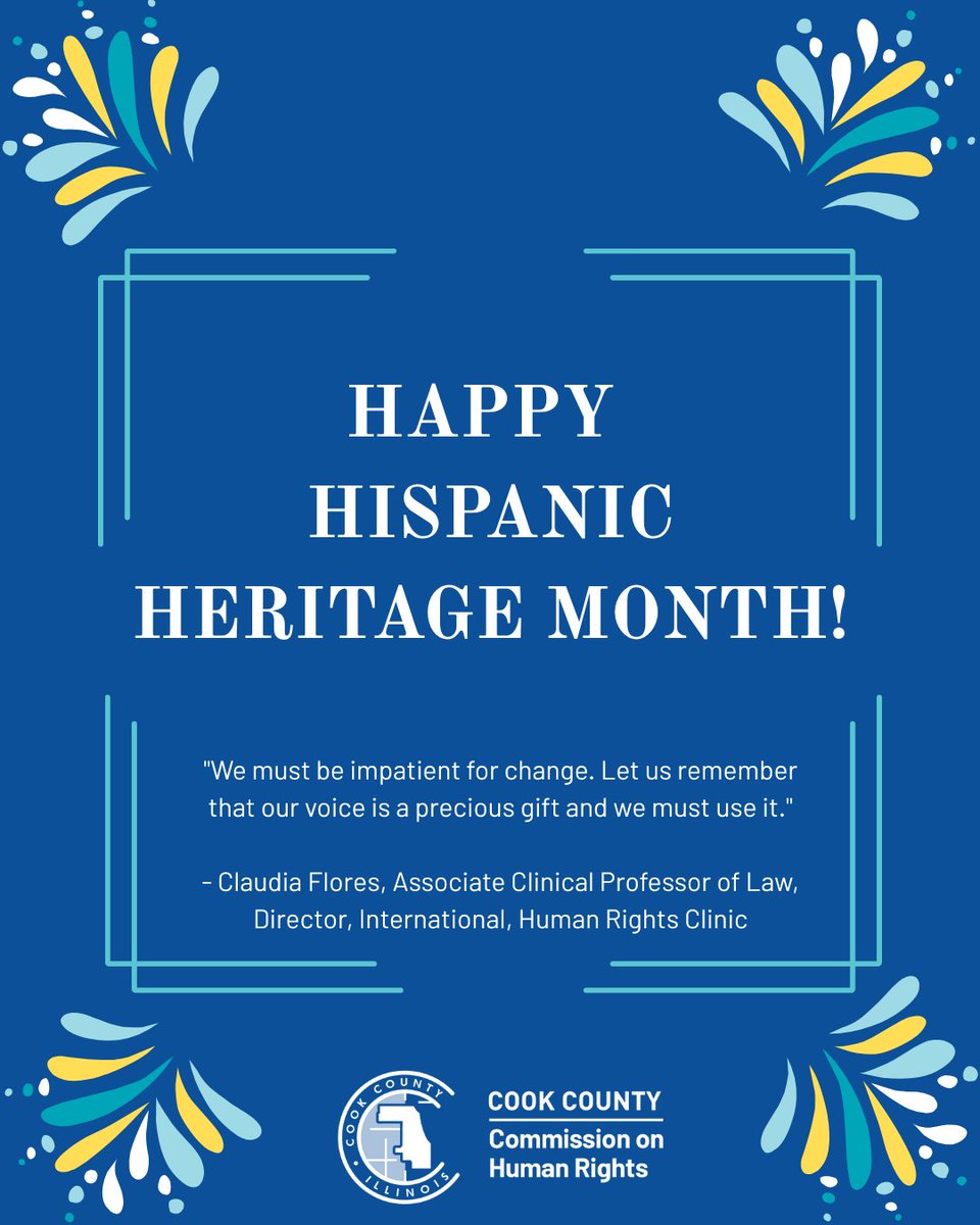 CookCtyHumanRts's tweet image. The Commission on Human Rights recognizes September 15th through October 15th as Hispanic Heritage Month. During this month, we honor the rich history, diverse cultures, and invaluable contributions of Latinx and Hispanic communities in the U.S. and around the world.