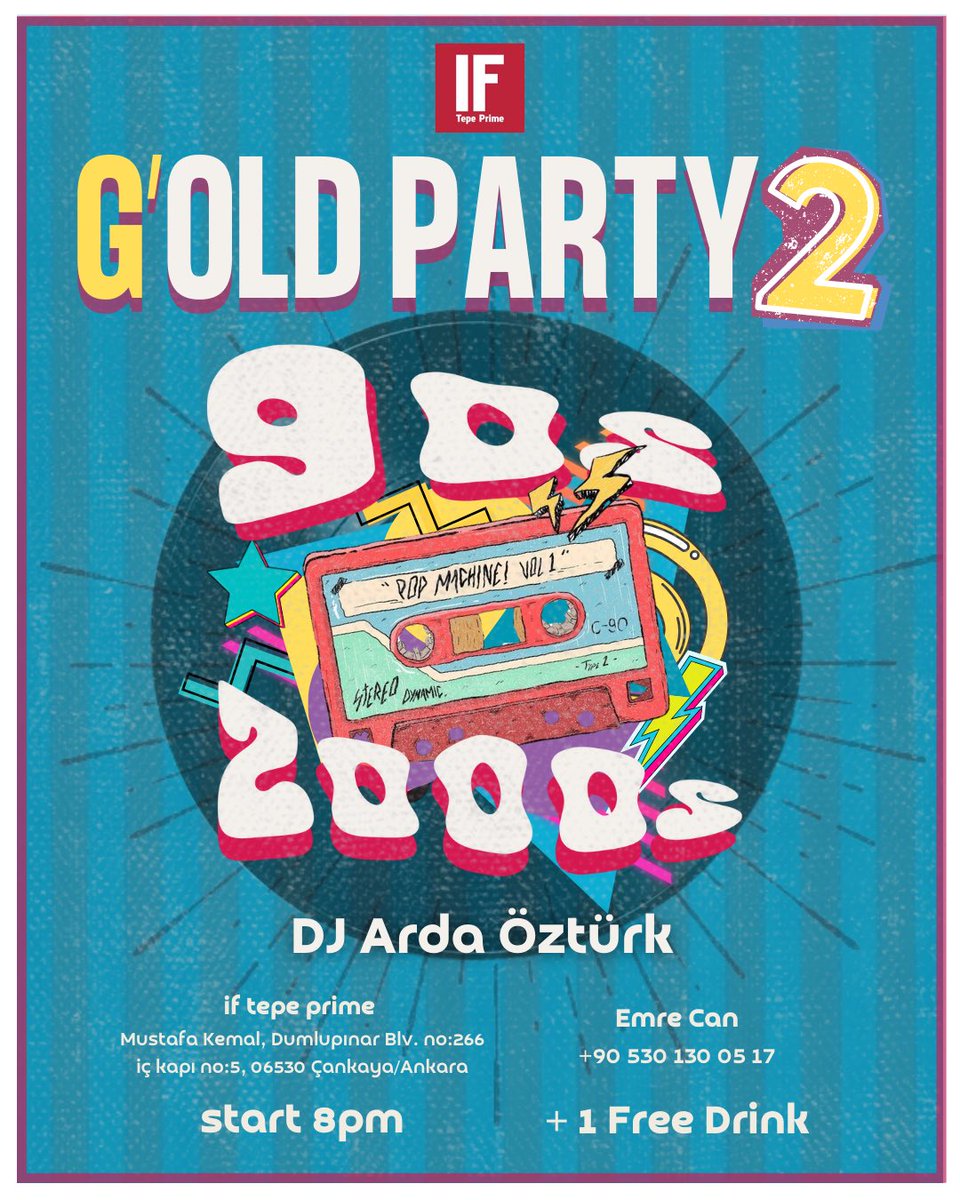 Dönemin ilk partisi geliyor: Gold Party 2 🌟

9 Ekim Perşembe günü IF Tepe Prime’da, 90’s &amp; 2000’s nostaljisiyle yeni dönemi karşılıyor, yeni arkadaşlıklara ilk adımı atıyoruz. 🎶💃

Detaylı bilgi için <a href="/gmthacettepe/">GMT Hacettepe</a> instagram hesabını ziyaret etmeyi unutma !