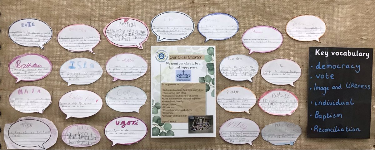 StAugustinesCPS's tweet image. Year 3 have been discussing what makes for a calm, happy and purposeful learning environment. We have created a class charter as well as writing our own personal promises for the year. #StAugustinesPersonalDevelopment