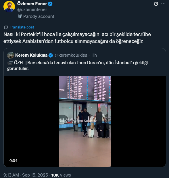 Jhon Duran'a karşı ne kadar sert oynandığını, faul verilmeden ne kadar üzerine gidildiğine hepimiz şahidiz. 

Futbolu anlamayanları, tek amacın takımı kötülemek olanları takip etmeyin, prim vermeyin.

Beğendiğiniz bir yanı varsa da, iyisi Fener'i gerçekten sevenlerde var.