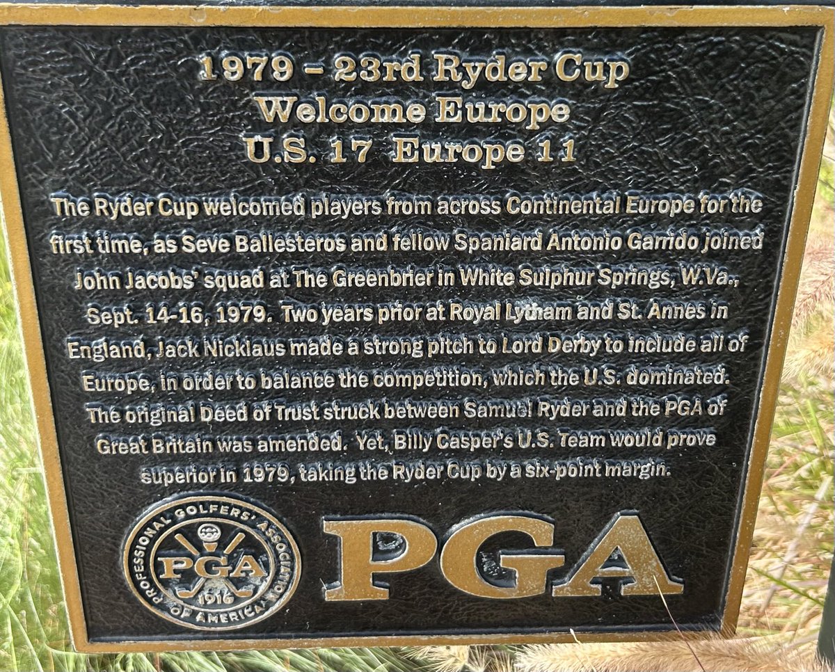 Countdown to the <a href="/rydercup/">Ryder Cup</a> from The Ryder Course <a href="/PGAVillage/">PGA Golf Club at PGA Village</a> where the hole sign on #8 talks about the first Ryder Cup against all of Europe in 1979