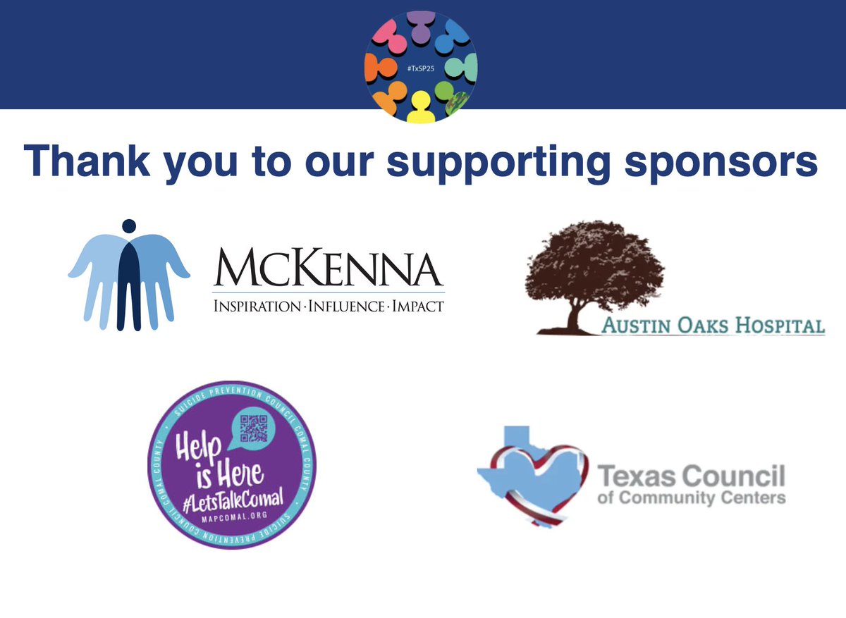 The Texas Suicide Prevention Symposium 2025  is soon!  Thanks to supporting sponsors Austin Oaks Hospital, MAP Comal County,  Texas Council,  &amp; McKenna Foundation!  Want to make #TxSP25 even better?   Donate  TexasSuicidePrevention.org #cryptoforgood  <a href="/TheGivingBlock/">The Giving Block</a> <a href="/Coins_4_Change/">Coins for Change</a>