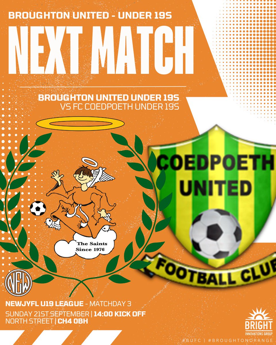 ⚽️ | An action packed weekend coming up🙌

Our First Team face Welshpool Town on Friday🤩

On Saturday the Reserves travel to face Holywell United🔝

Sunday sees our Under 19's host Coedpoeth💪

All support is massively appreciated as always👏

#BUFC⚽️ | #BroughtonOrange🟠