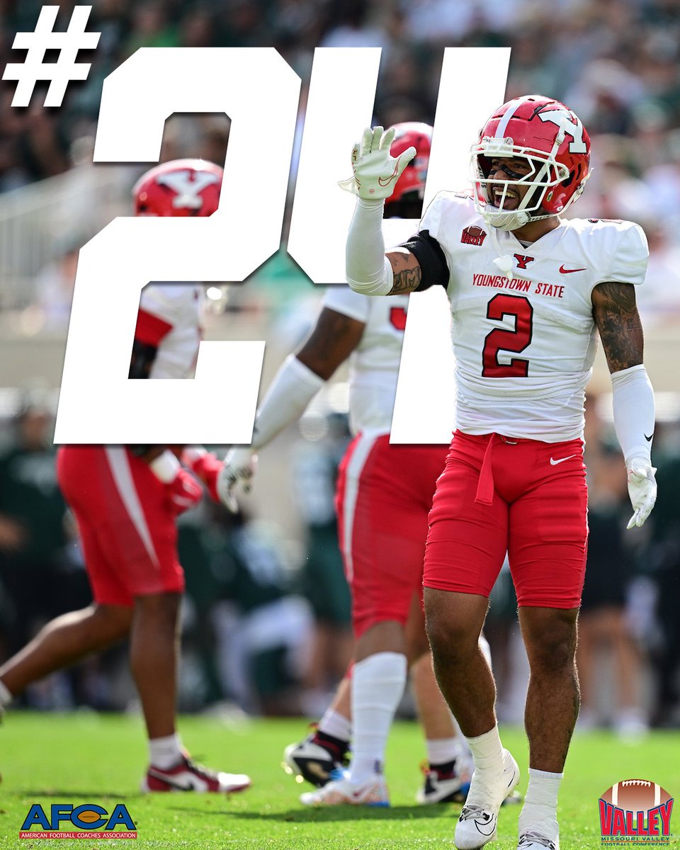.<a href="/ysufootball/">Youngstown State Football</a> comes in at No. 2️⃣4️⃣ for the <a href="/WeAreAFCA/">AFCA</a> FCS Coaches Poll‼️

#ValleyFootball x #FCS