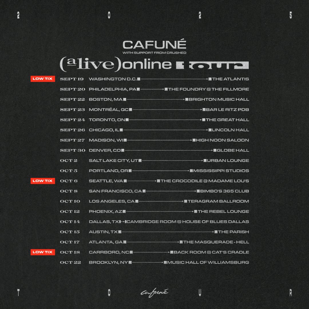 wearecafune's tweet photo. tour starts this week with @crushedwrldwide ... LOW TIX in DC, Seattle &amp; Carrboro so grab yours soon! https://t.co/cfFPqpTDWX https://t.co/LKcNBqaSyS