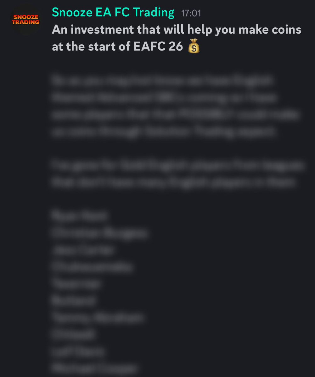 SnoozeEAFC's tweet image. I have an investment that will help you make coins at the start of EA FC 26 ✅

• ❤️ + 🔁
• Comment your platform 💬

I’ll be sending it to EVERYONE who does this!