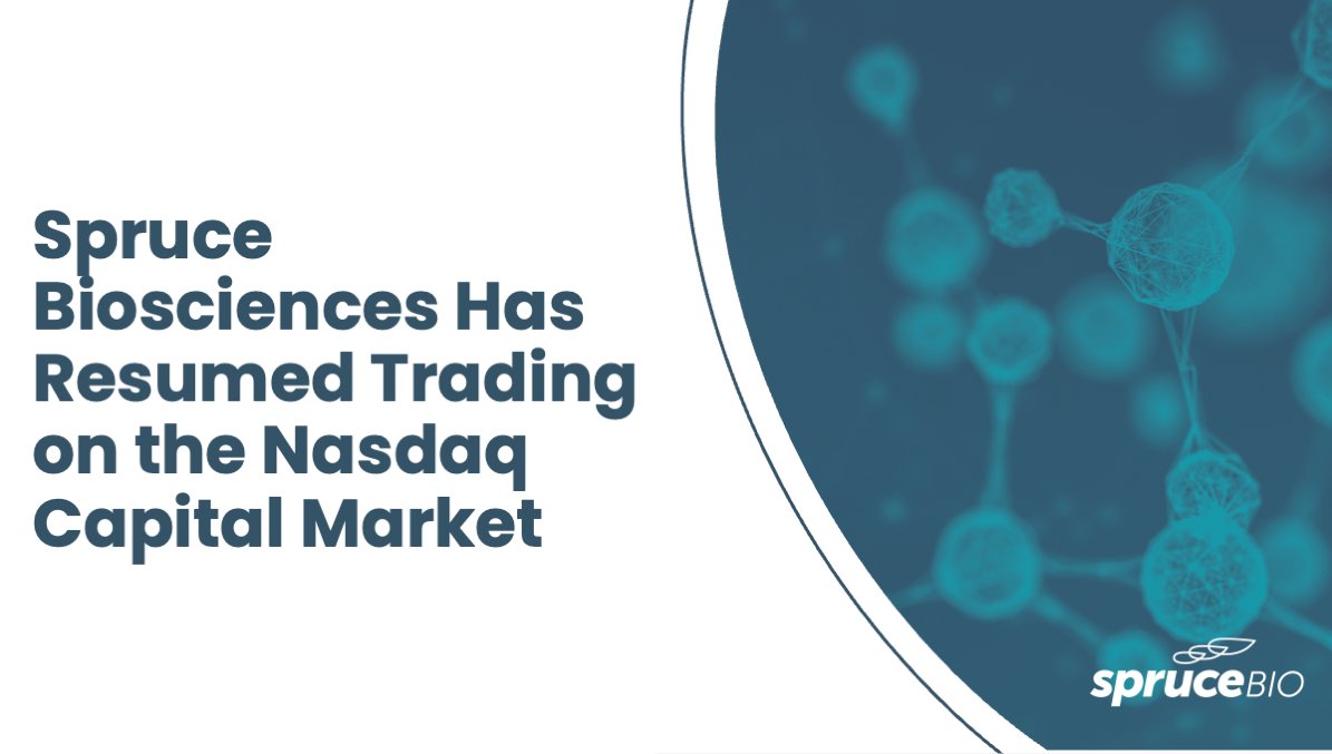 Spruce_Bio's tweet photo. We announced that the company has resumed trading on the Nasdaq Capital Market at the market open today, September 15, with the ticker symbol “SPRB” and CUSIP 85209E 208. Learn more in the press release: https://t.co/tv8ET4k6R9
$SPRB https://t.co/mNGbCUgYGo