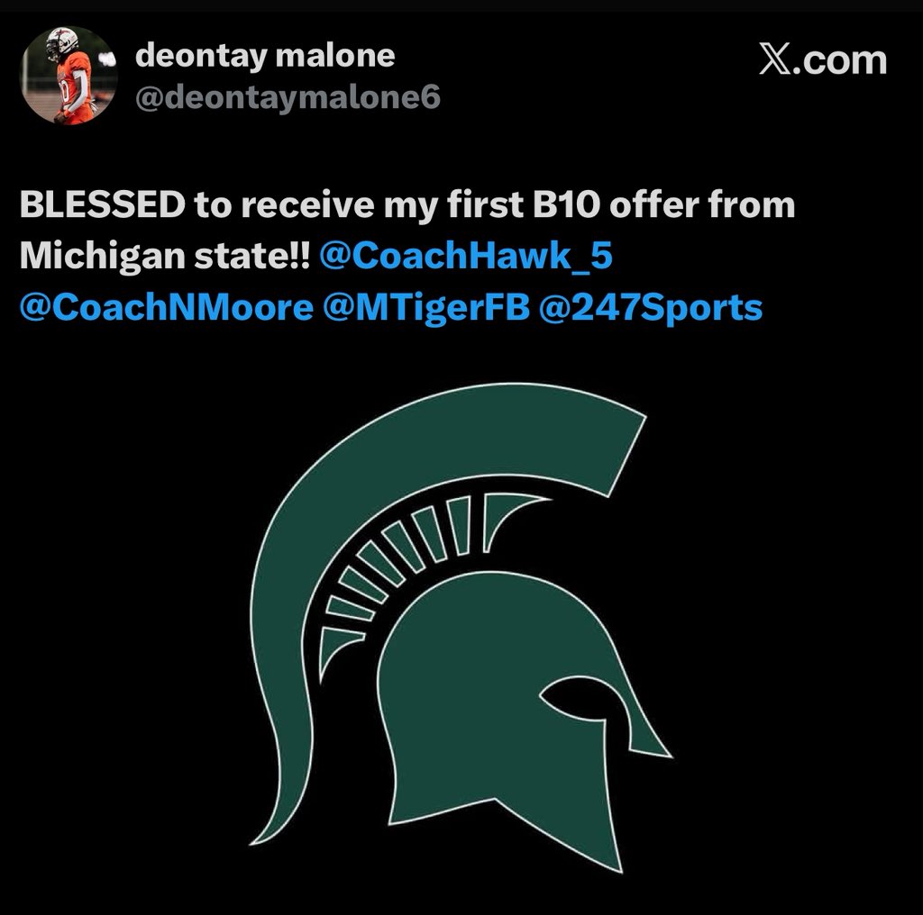 Congratulations to Deontay Malone on his offer from Michigan State University. #TIG
