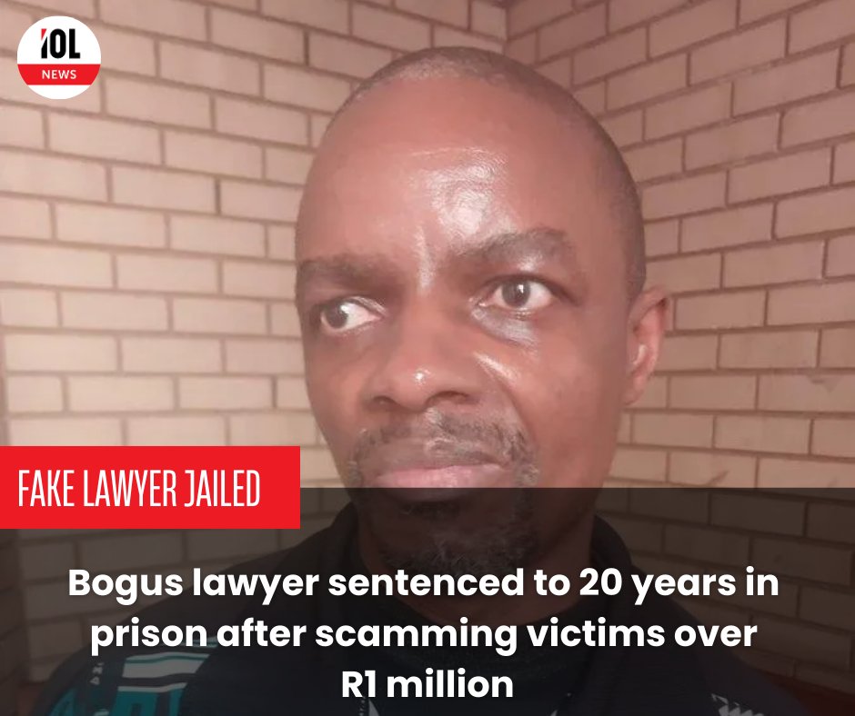 IOL's tweet image. The Rustenburg Magistrate’s Court in the North West has sentenced a bogus lawyer to 20 years&apos; imprisonment after scamming unsuspecting victims of R1 million.
#Rustenburg #JusticeServed #ScamExposed #BogusLawyer
Read on tinyurl.com/bp6msnxx