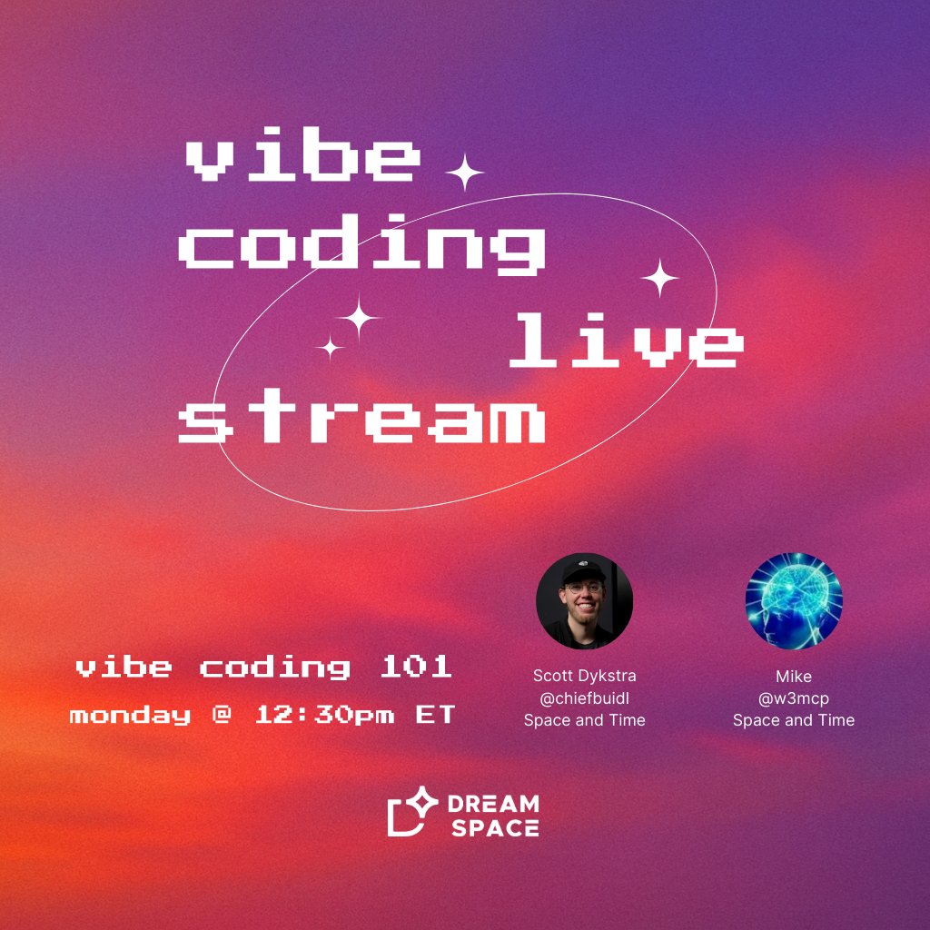 today’s forecast: 100% chance of shipping apps ✨

wanna join the appathon but don’t know where to start?
join Scott <a href="/chiefbuidl/">Scott Dykstra</a> of <a href="/spaceandtime/"></a> + Mike <a href="/w3mcp/">.Mike</a> today at 12:30 ET to show you how to generate + deploy your first dream app.

reply below &amp; we’ll send you the link