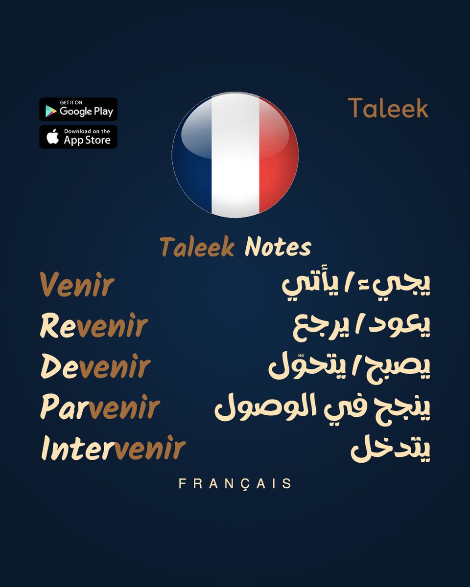 كلمة كلمة وليها معنى مختلف.. مشتقات الكلمة الفرنسية Venir 🇫🇷
#طليق #فرنسا 
#Taleek #france #frances
