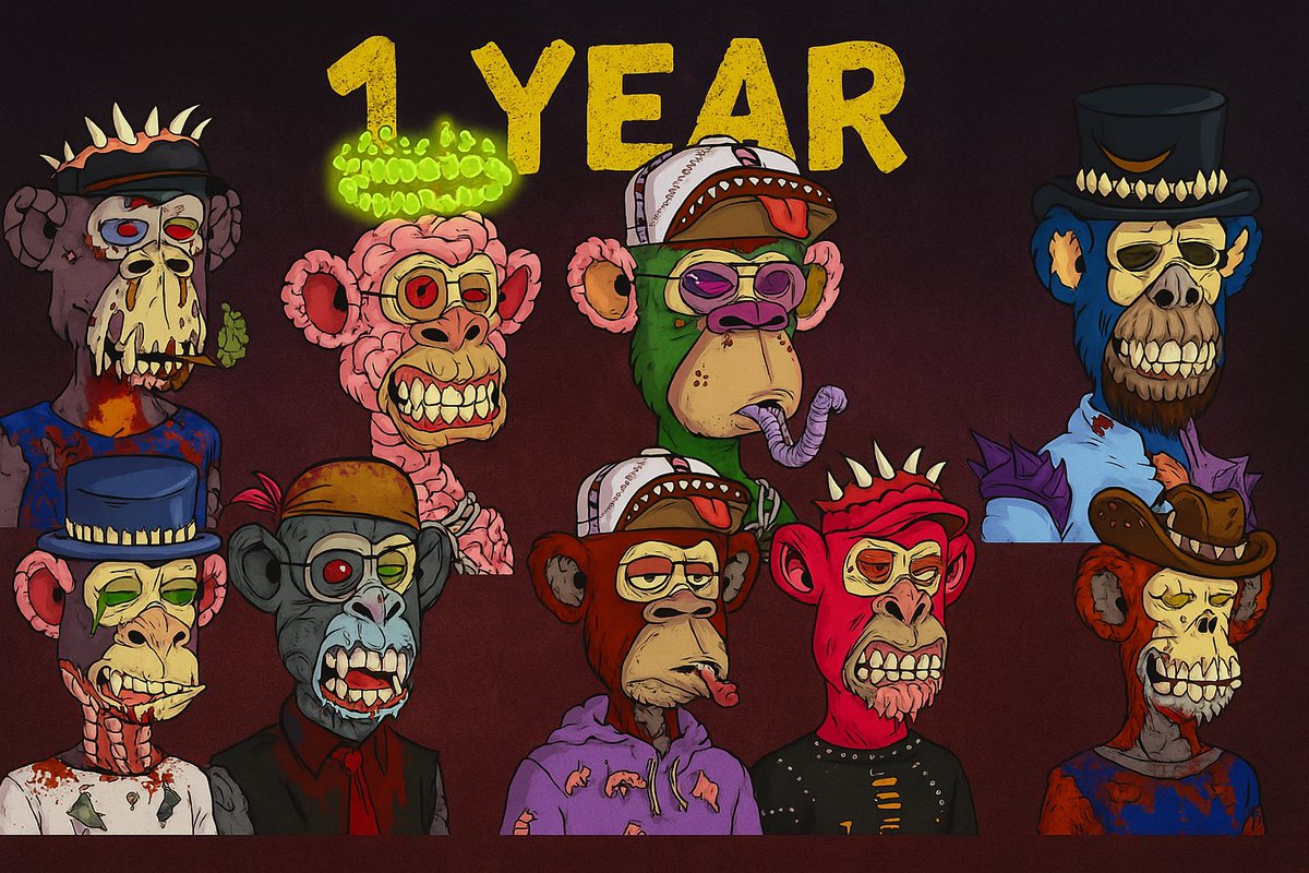🎉🐒 1 YEAR STRONG 🐒🎉

Today marks the 1 YEAR ANNIVERSARY of our mint selling out 🚀
In just 12 months we’ve:
✨ Dropped Loot Boxes
✨ Hosted countless giveaways
✨ Given out 250+ apes 🦍
✨ Maintained the floor from 0 → 0.07 SOL 📈
✨ Grown to 300+ holders strong 💪 all from