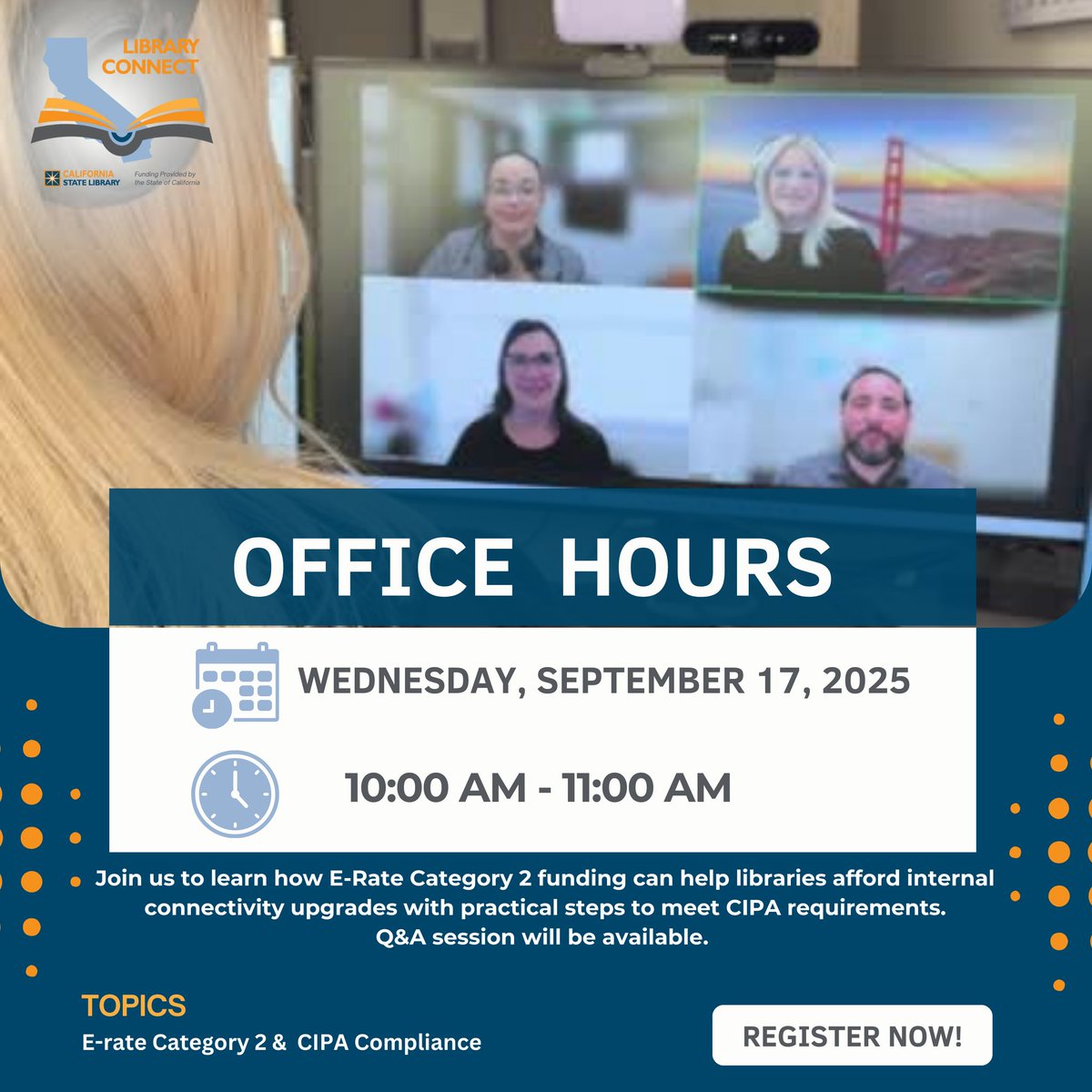 CIPA compliance may sound intimidating, but it doesn’t have to be.
Join us to learn how E-Rate Category 2 funding can help libraries afford internal connectivity upgrades with practical steps to meet CIPA requirements.
Register here:tiny.cc/mnls001