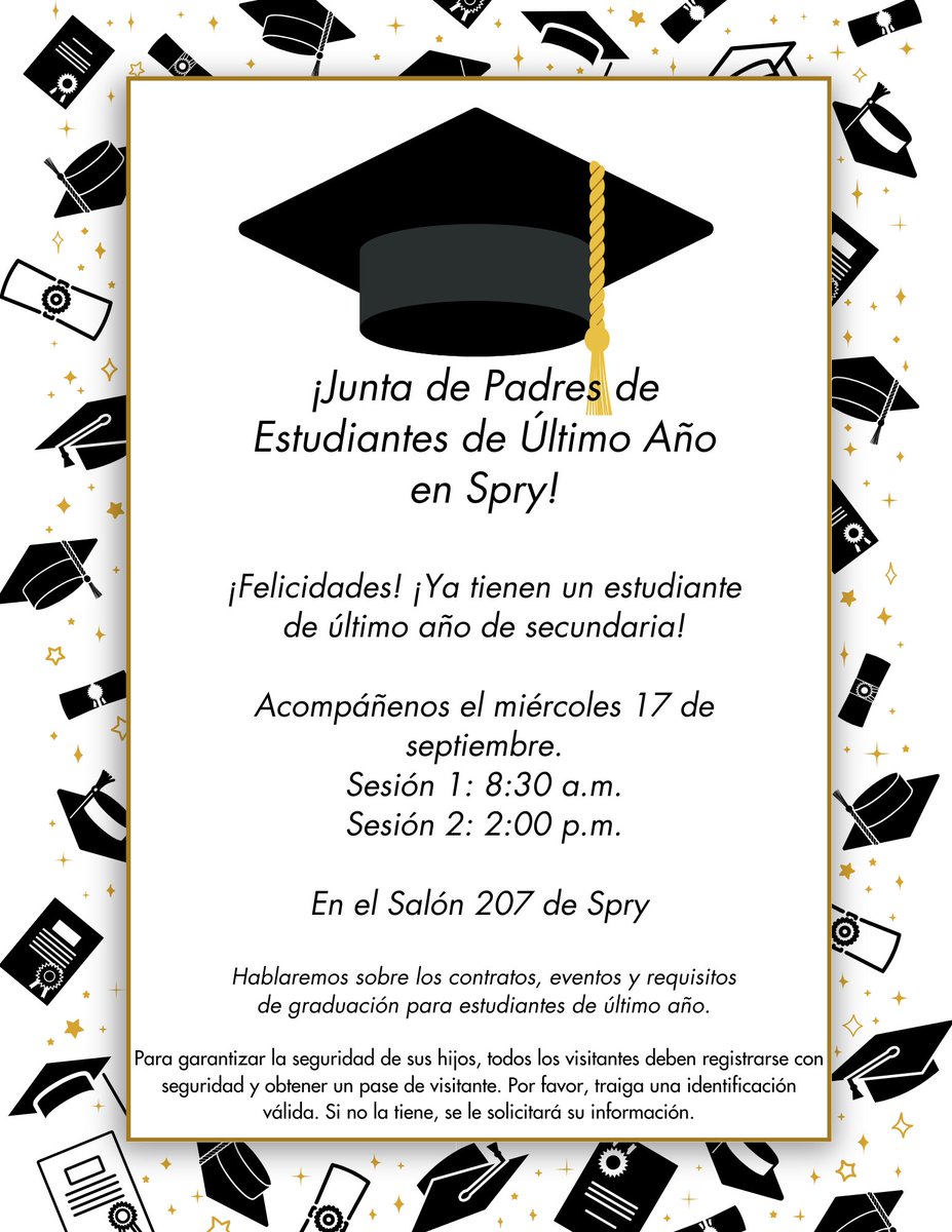 John Spry Community School (@cpsspry) on Twitter photo Support our seniors through this important year. Join us virtually if you are unable to attend on campus.
Apoyamos a nuestros estudiantes de último año en este importante año. Únase virtualmente si no puede asistir en el campus.
LINK/ENLACE: meet.google.com/mzr-mnrc-dhb Support our seniors through this important year. Join us virtually if you are unable to attend on campus.
Apoyamos a nuestros estudiantes de último año en este importante año. Únase virtualmente si no puede asistir en el campus.
LINK/ENLACE: meet.google.com/mzr-mnrc-dhb