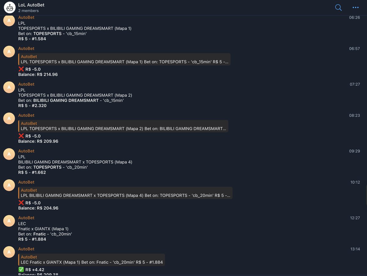 Justo quando eu decido aumentar a stake dos testes, acordo com isso. Obg LPL
Alguém que assistiu aos jogos sabe se essas apostas fizeram sentido? 🤣