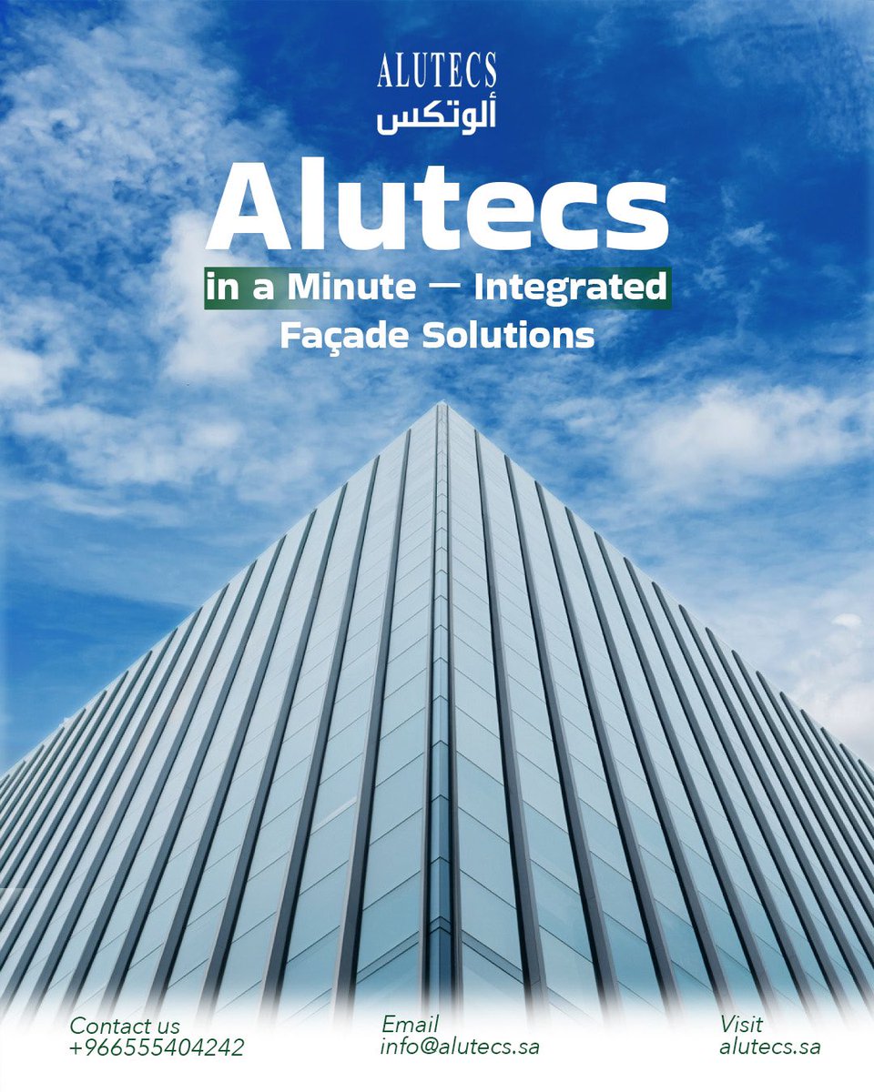 alutecscompany's tweet image. From design support to fabrication and on-site installation, Alutecs delivers end-to-end façade systems with European profiles and rigorous QC.

•📞 Contact us:
 +966555404242
•✉️ Email: info@alutecs.sa
•🌐 Visit: alutecs.sa

#Alutecs #FacadeEngineering
