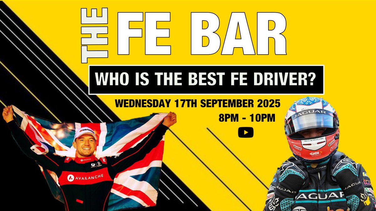 FormulaEZone's tweet image. 🚨 FE BAR is back LIVE this Wednesday at 8pm BST!

Join us as we debate YOUR Top 5 Formula E drivers 🏎⚡️ and dive into the latest transfer news — including Barnard’s move to Penske.

Don’t miss it! 🍻 #FormulaE #FEBAR