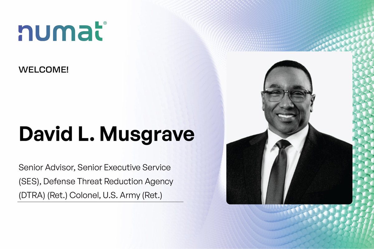 We’re thrilled to welcome David Musgrave as Senior Advisor at Numat!

David brings over 33 years of extensive expertise in Chemical, Biological, Radiological, and Nuclear (CBRN) defense to Numat. David is a retired member of the Department of Defense (DoD) Senior Executive