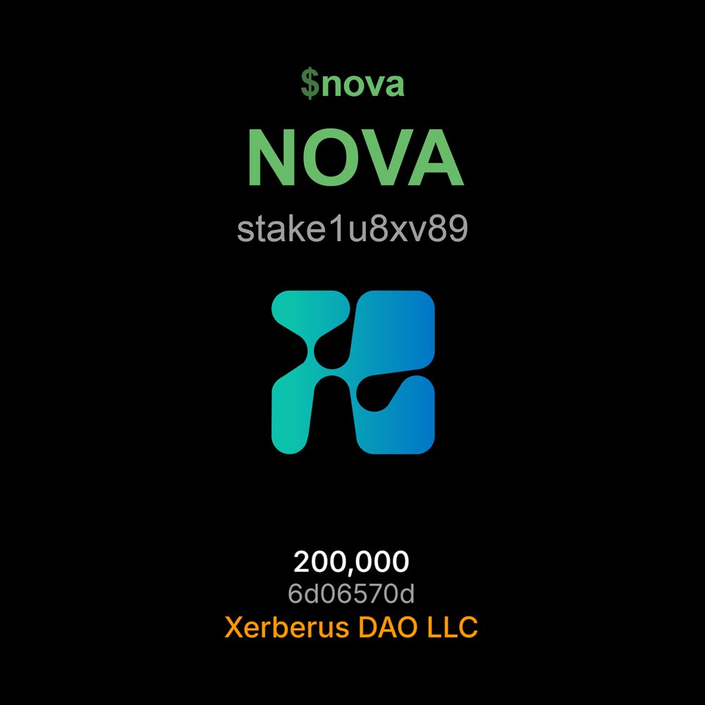 NOVA has acquired an additional 12,426 $XER to strengthen our participation in the <a href="/Xerberus_io/">Xerberus</a> ecosystem and support future DAO initiatives. As of 9/15/2025, NOVAverse GmbH holds 200,000 $XER.

This is for informational purposes only and is not financial advice.