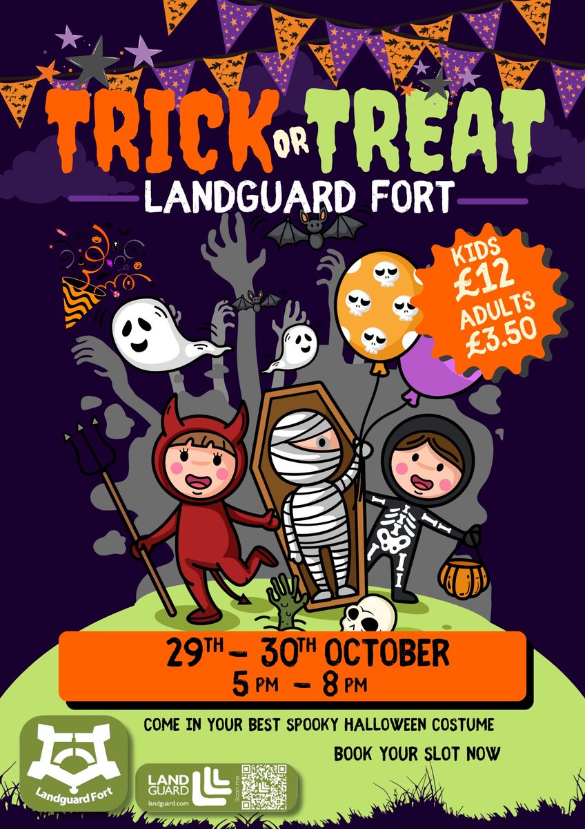 It's getting near to spooky season which means our Trick or Treat Event is back for 2025.
Tickets are available now so grab them now to avoid disappointment.
Go to landguard.com 
#LandguardFort #trickortreatevening #halloween2025