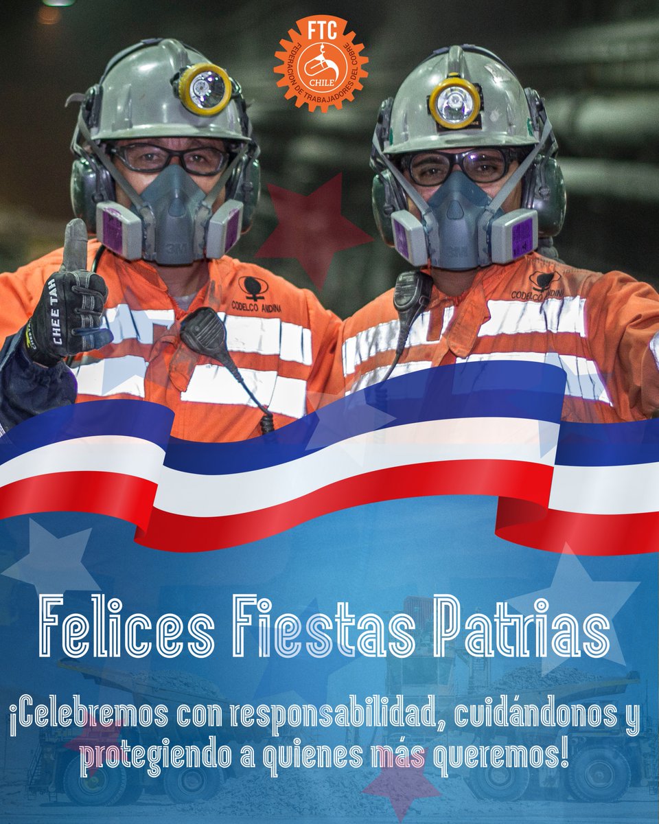 #FelicesFiestasPatrias
En este nuevo aniversario patrio, saludamos con especial afecto a los trabajadores(as), dirigentes sindicales, funcionarios y colaboradores que integran la Federación de Trabajadores del Cobre.