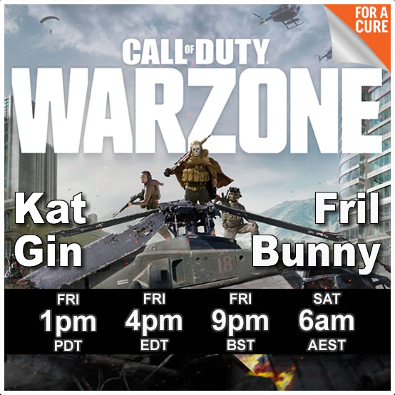 Lock and load! 🔥 This Friday at 9pm BST, KatP and <a href="/GGMc20/">Ginerous</a> (Gin) join <a href="/TheBunnyBond/">❤️BunnyBond ❤️</a> and me for some COD Warzone action as part of our charity weekend in aid of <a href="/AlzResearchUK/">Alzheimer's Research UK</a> 💜 Come watch, share, and support 👉 twitch.tv/frilioth