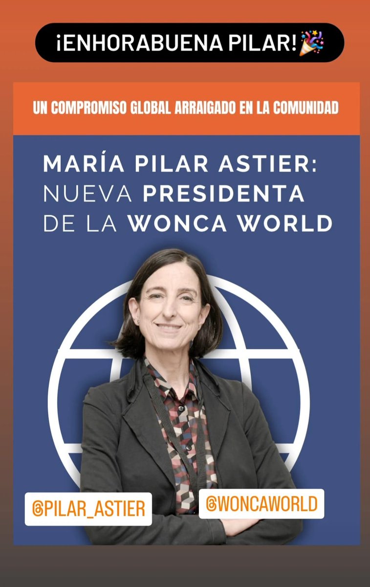 The Spanish Pilar Astier, new presidente WONCA World...She is a good person and excellent professional...

La española Pilar Astier, nueva presidenta de la WONCA...Una buena persona y una excelente profesional...

¡Sea gran enhorabuena!!!
