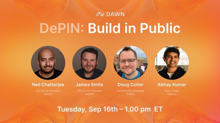 dawninternet's tweet image. ๐ขDePIN is creating the playbook in real time. Builders face hardware, software, on-chain logic, and tokenomics challenges, all at once.
Weโre pulling back the curtain to show how the best are figuring it out, so the next generation can go further, faster.