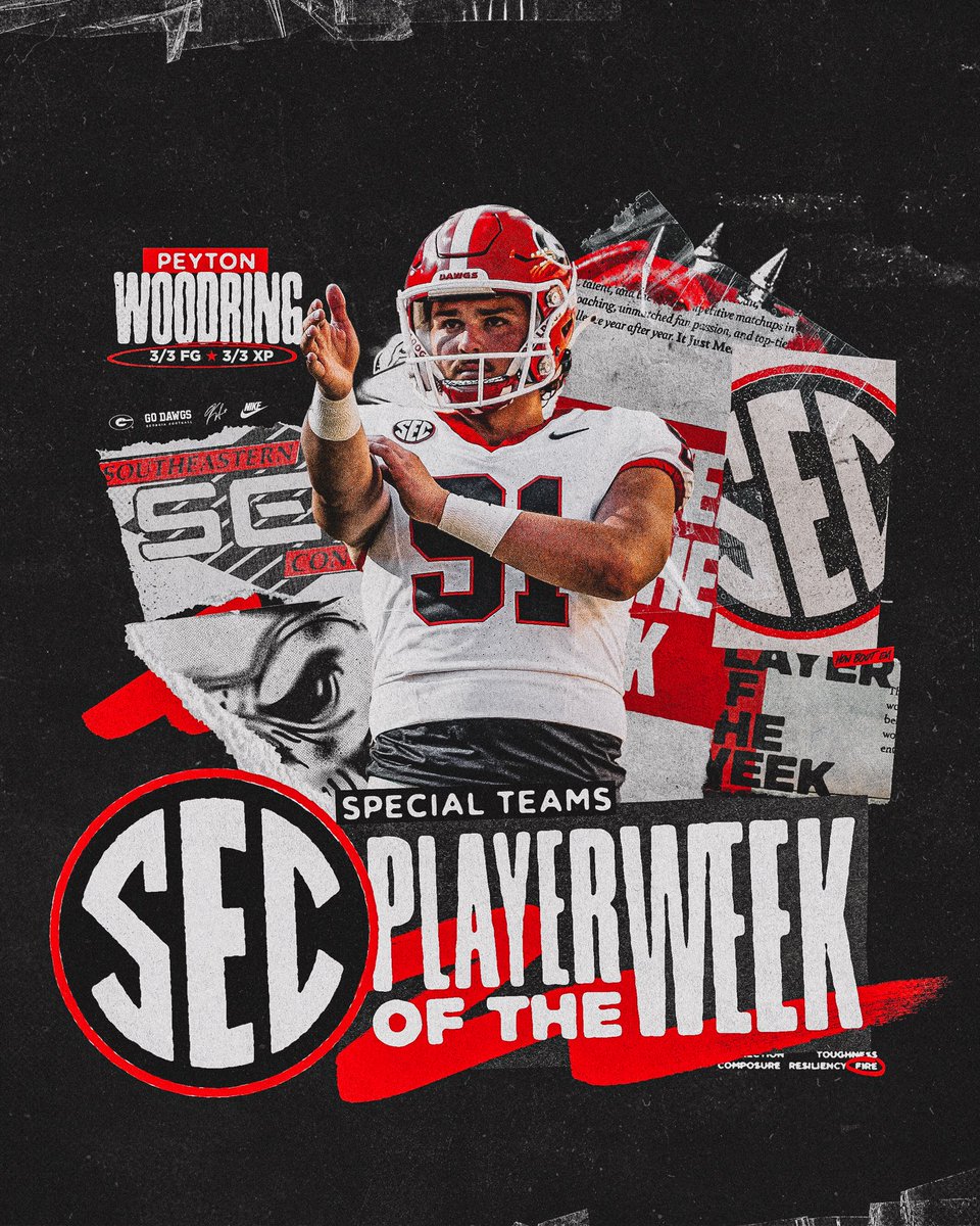GeorgiaFootball's tweet image. SEC Special Teams Player of the Week @WoodringPeyton 🔥

#GoDawgs